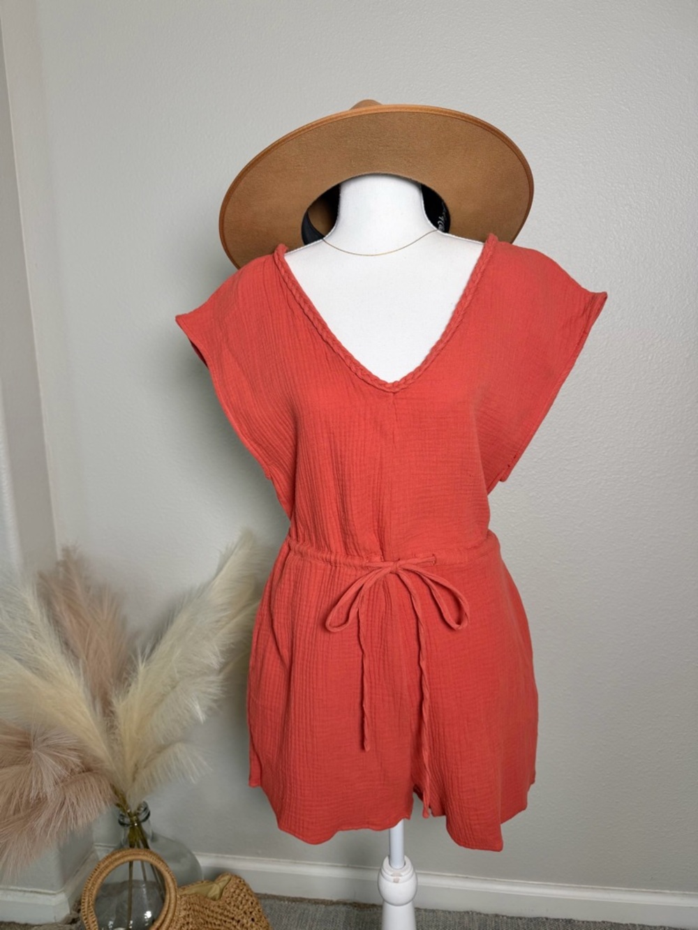 NWT Very J - 100% Cotton Boho Festival Red Romper